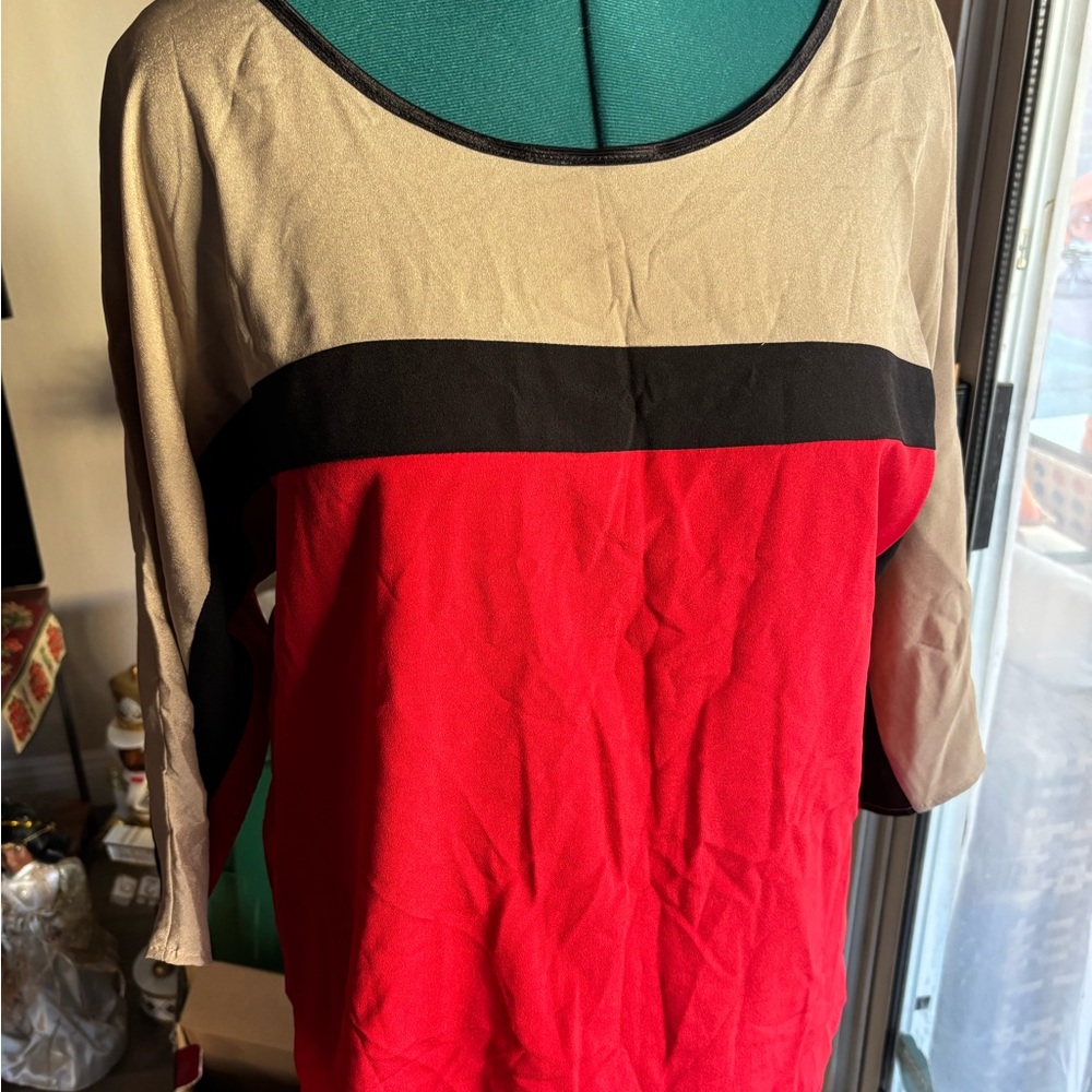 Colorblock Women's Blouse - Red and Black xl